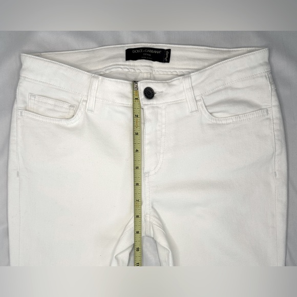 Dolce & Gabbana White/Gold Pineapple-Pocket Skinny Jeans, Size US 8 / IT 42 - Picture 9 of 14
